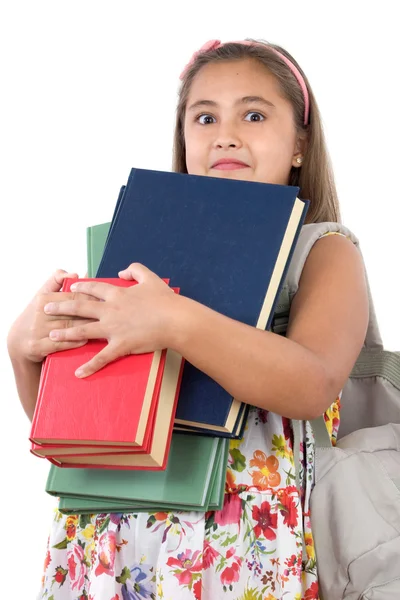 Busy student with many books — Stock Photo, Image