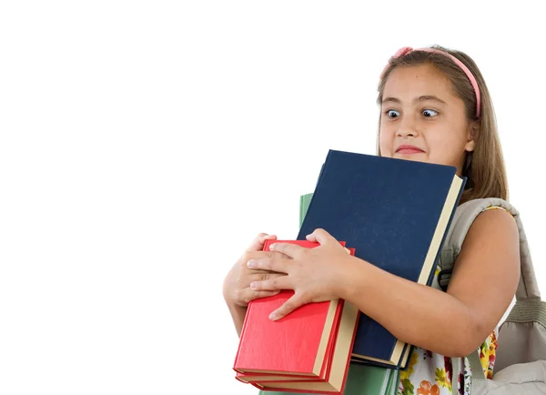 Busy student with many books — Stock Photo, Image