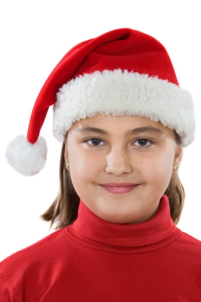 Schönes Mädchen mit Hut des Weihnachtsmannes — Stockfoto