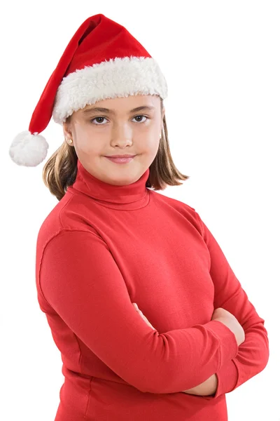 산타 클로스의 모자와 함께 아름 다운 소녀 — 스톡 사진