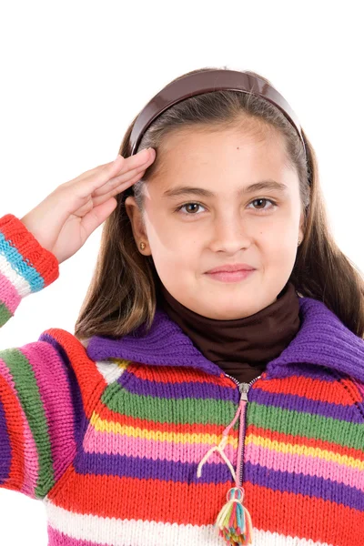 Mooi meisje doet een militaire salute — Stockfoto
