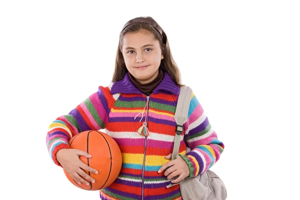 Adorable estudiante chica con baloncesto — Foto de Stock