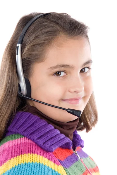 Schattig meisje met microfoon en hoofdtelefoon — Stockfoto