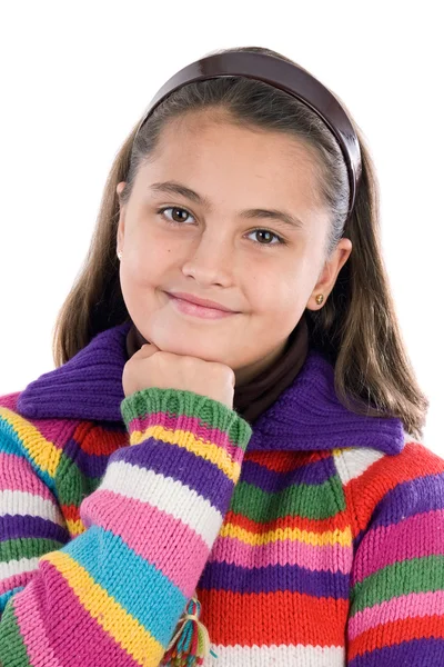 ウール ジャケット思考と愛らしい少女 — ストック写真