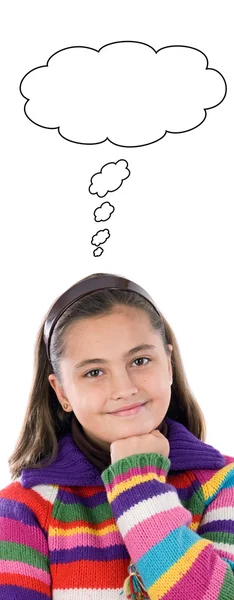 Roztomilá dívka s vlněné sako myšlení — Stock fotografie