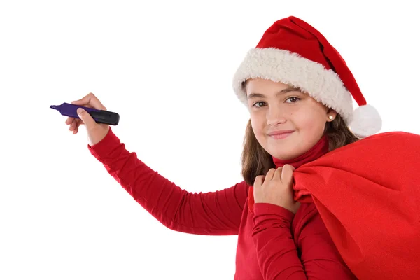 Mooi meisje met hoed van Kerstmis schrijven — Stockfoto