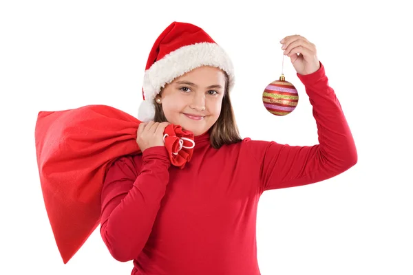 Christmas kırmızı topu ile güzel kız — Stok fotoğraf