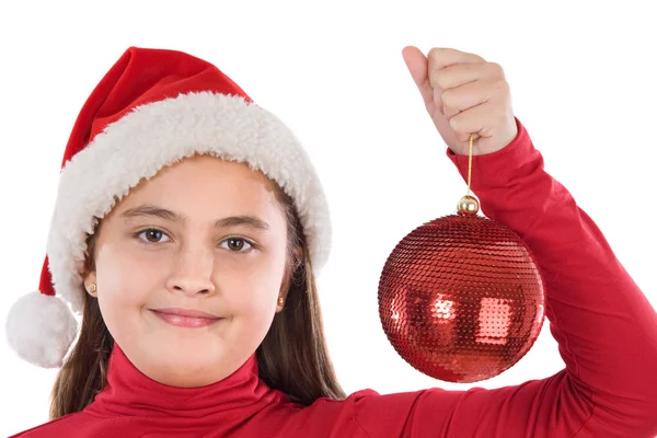 Menina bonita com bola vermelha de Natal — Fotografia de Stock