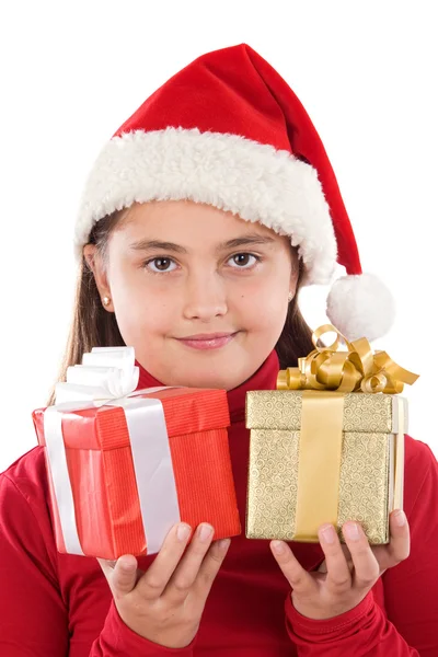 Schönes Mädchen mit Weihnachtsgeschenken — Stockfoto