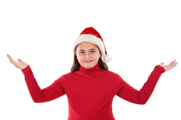 Όμορφη κοπέλα με καπέλο των Χριστουγέννων — Φωτογραφία Αρχείου