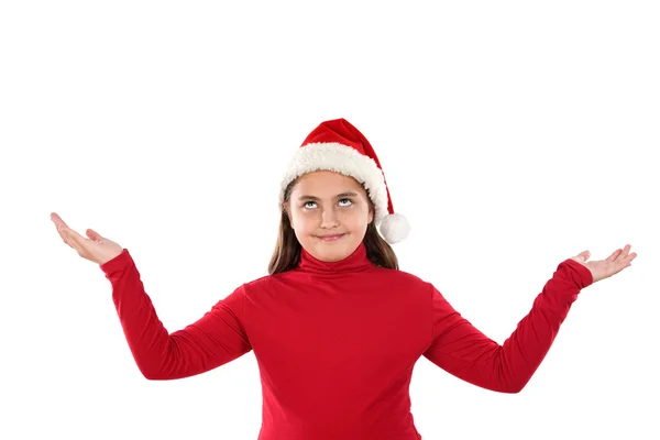 Mooi meisje met hoed van Kerstmis — Stockfoto