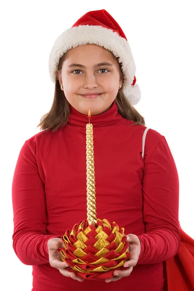 Beautiful girl with candle of christmas — Stock Photo, Image