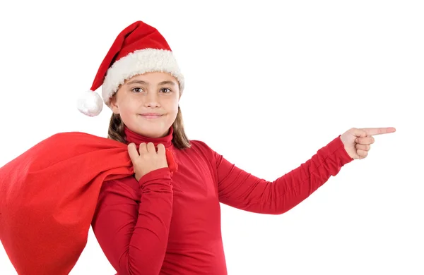 Vacker flicka med hatt på jul som anger — Stockfoto
