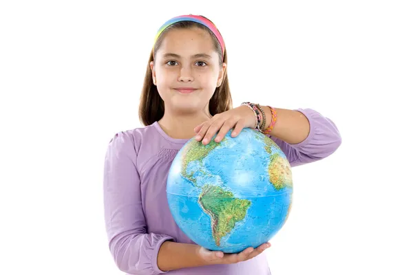 Dziewczyna z globusem świata — Zdjęcie stockowe