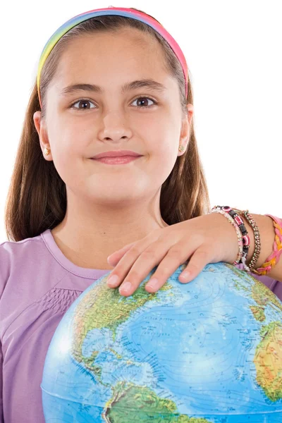 Adorable girl with a globe of the world — Stock Photo, Image