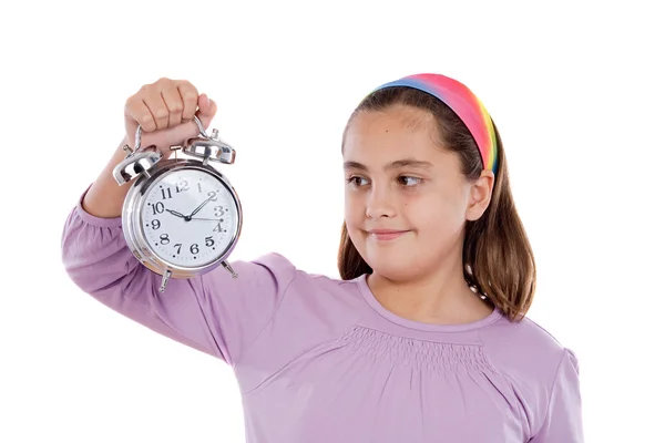 Menina bonita com relógio — Fotografia de Stock