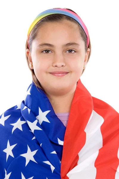 Патриотическая маленькая девочка с американским флагом — стоковое фото