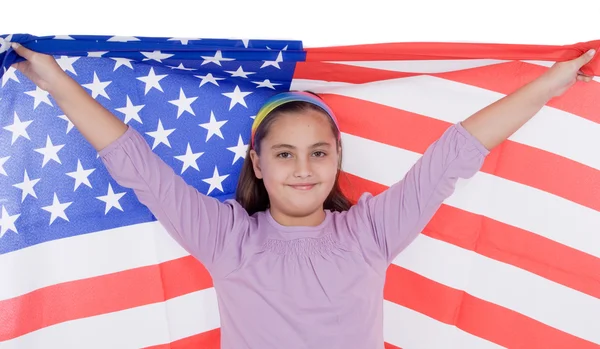 Patriotisches kleines Mädchen mit amerikanischer Flagge — Stockfoto