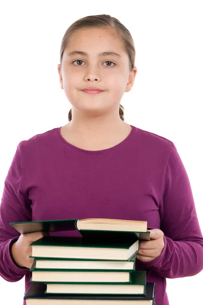 Schattig meisje met veel boeken — Stockfoto