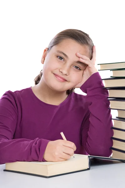 Adorable girl with many books — Stock Photo, Image