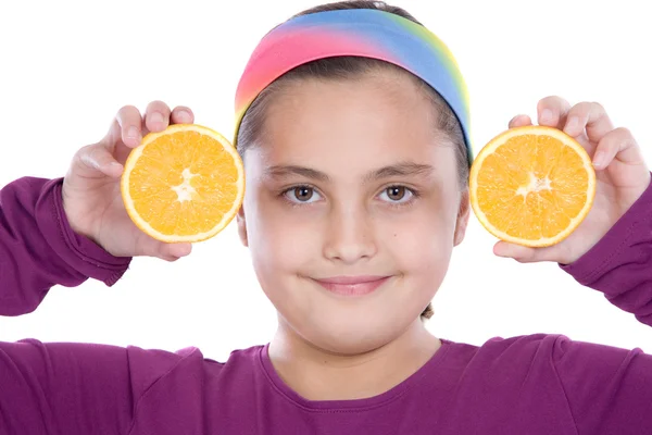 Menina atraente com laranjas — Fotografia de Stock