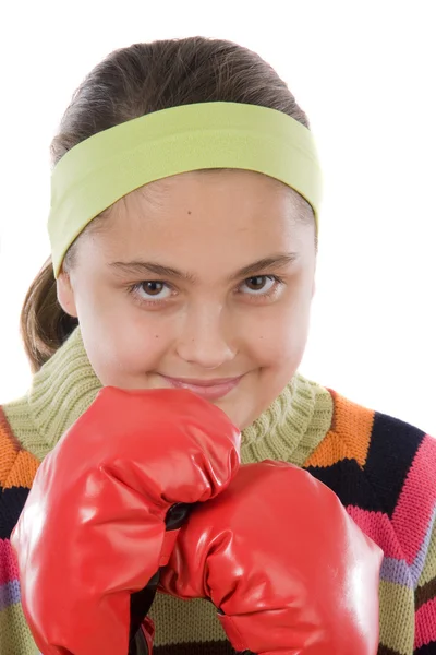 Flicka med boxningshandskar — Stockfoto