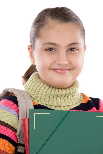 Kız öğrenci ile klasör ve sırt çantası — Stok fotoğraf
