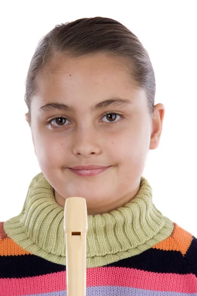 可爱女孩演奏长笛 — 图库照片
