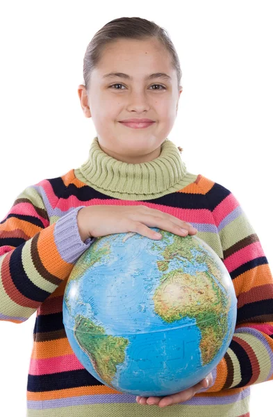 Adorable girl with a globe of the world — Stock Photo, Image