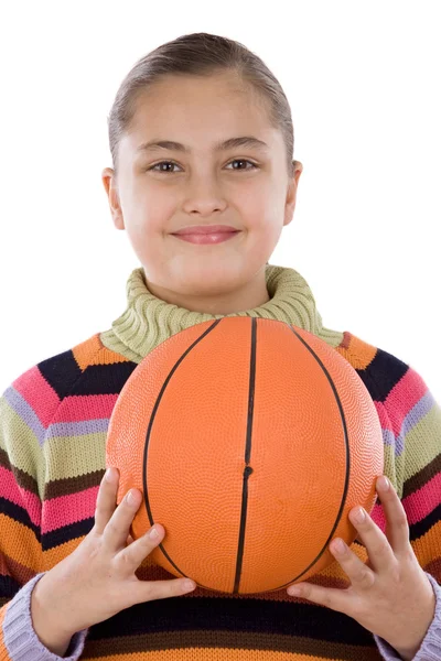 Αξιολάτρευτο κορίτσι με μπάσκετ — Φωτογραφία Αρχείου