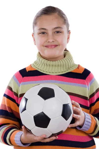 Adorable student girl with soccer ball — Stock Photo, Image