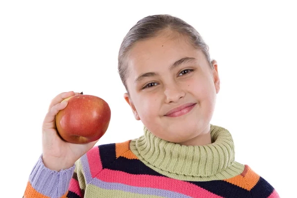 Bir elma ile şirin kız — Stok fotoğraf