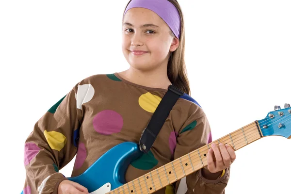 Chica moda whit guitarra eléctrica — Foto de Stock