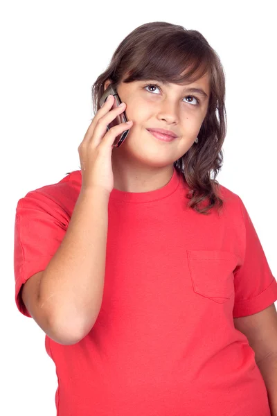 Αξιολάτρευτο κορίτσι preteen με ένα κινητό — Φωτογραφία Αρχείου