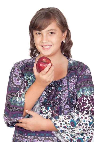 Rozkošný nedospělý dívka s jablko — Stock fotografie