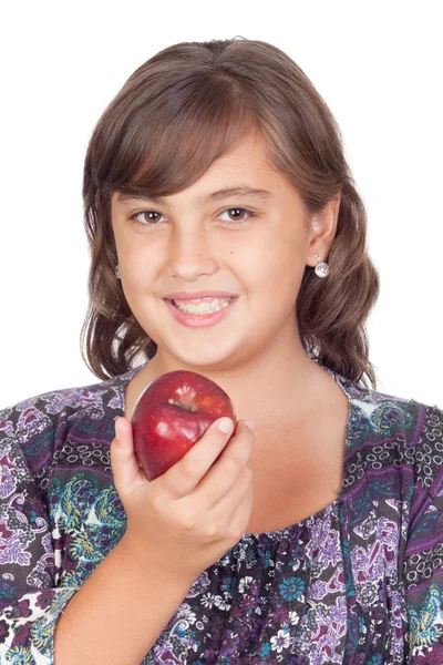 Schattig preteen meisje met een appel — Stockfoto