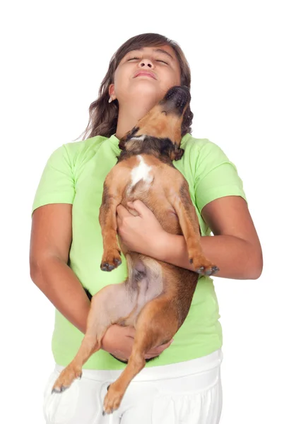 Dospívající dívka s ní štěně — Stock fotografie