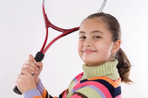 Dívka s raketou tenisový — Stock fotografie