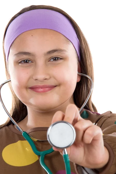 Μικρό κορίτσι γιατρός κάνει εξέταση — Φωτογραφία Αρχείου