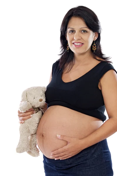 Söt flicka gravid med teddy — Stockfoto