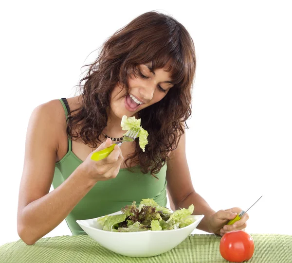 Teenager eating salad — Stock Photo, Image