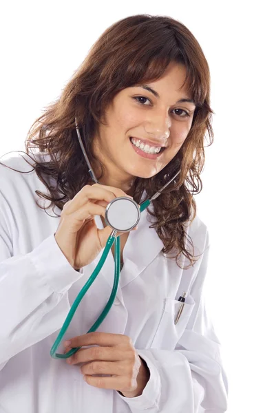 Flicka läkare med stetoskop — Stockfoto