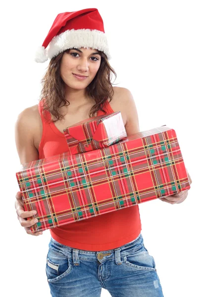 Chica con caja de Navidad —  Fotos de Stock