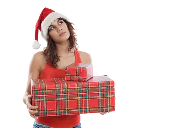 Meisje met Kerstmis dozen — Stockfoto