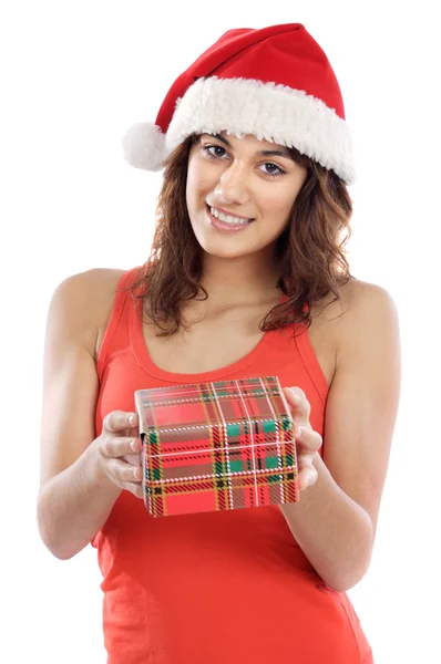 Flicka med jul låda — Stockfoto