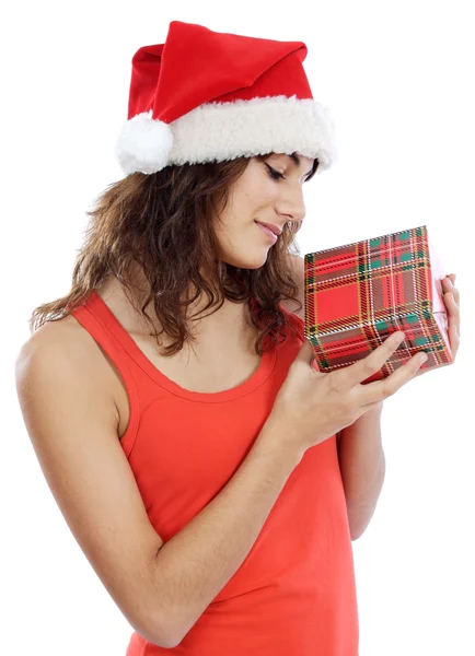 Chica con caja de Navidad — Foto de Stock