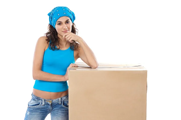 Mulher com caixa — Fotografia de Stock