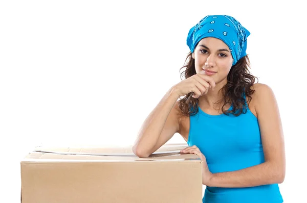 Woman with box — Stock Photo, Image