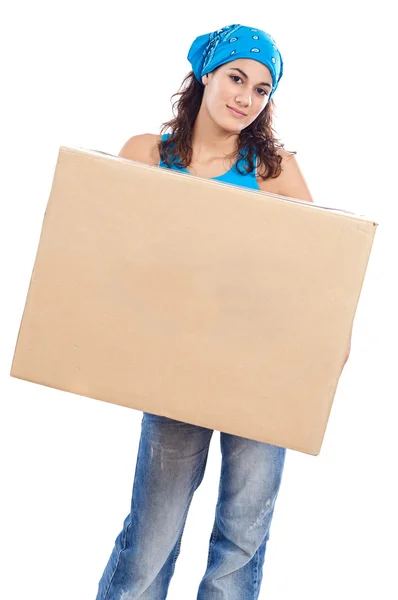 Женщина с коробкой — стоковое фото