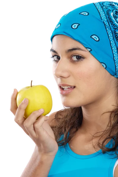 Girl whit an apple — Stock Photo, Image